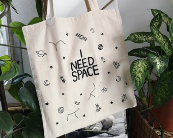 Hand Embroidered Tote Bag – Cosmic Space Design, 100% Cotton Shopping Bag