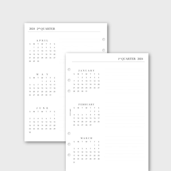 2024 Quarterly Planner| A5 Personal Wide Half Letter Pocket Planner Inserts