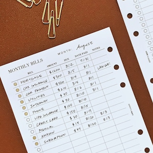 Monthly Bill Tracker - Finanzierung A5 Half Letter Personal Wide Pocket A6 B6 Happy Planner Mini Classic Discbound