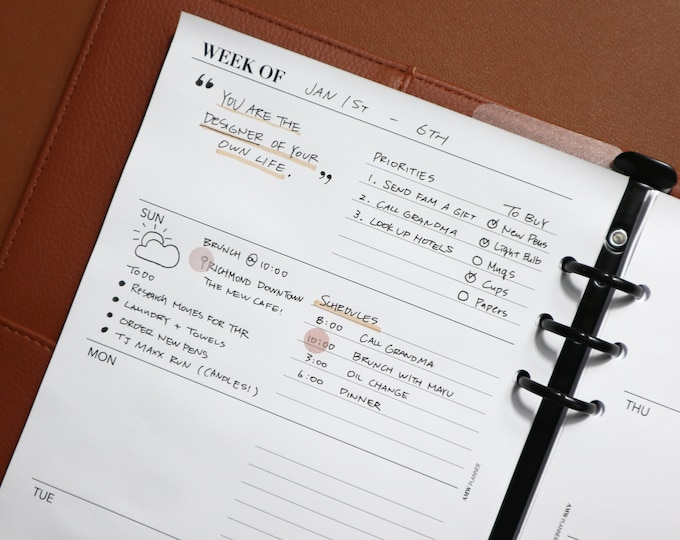 Weekly Planner Inserts | Horizontal Style | Undated | A5 Half Letter ...