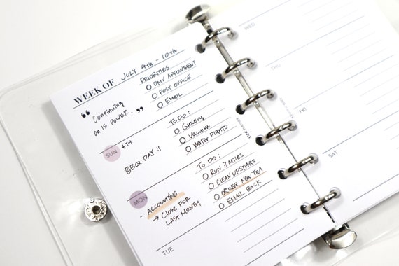 Weekly Planner Inserts | Horizontal Style | Undated | A5 Half 