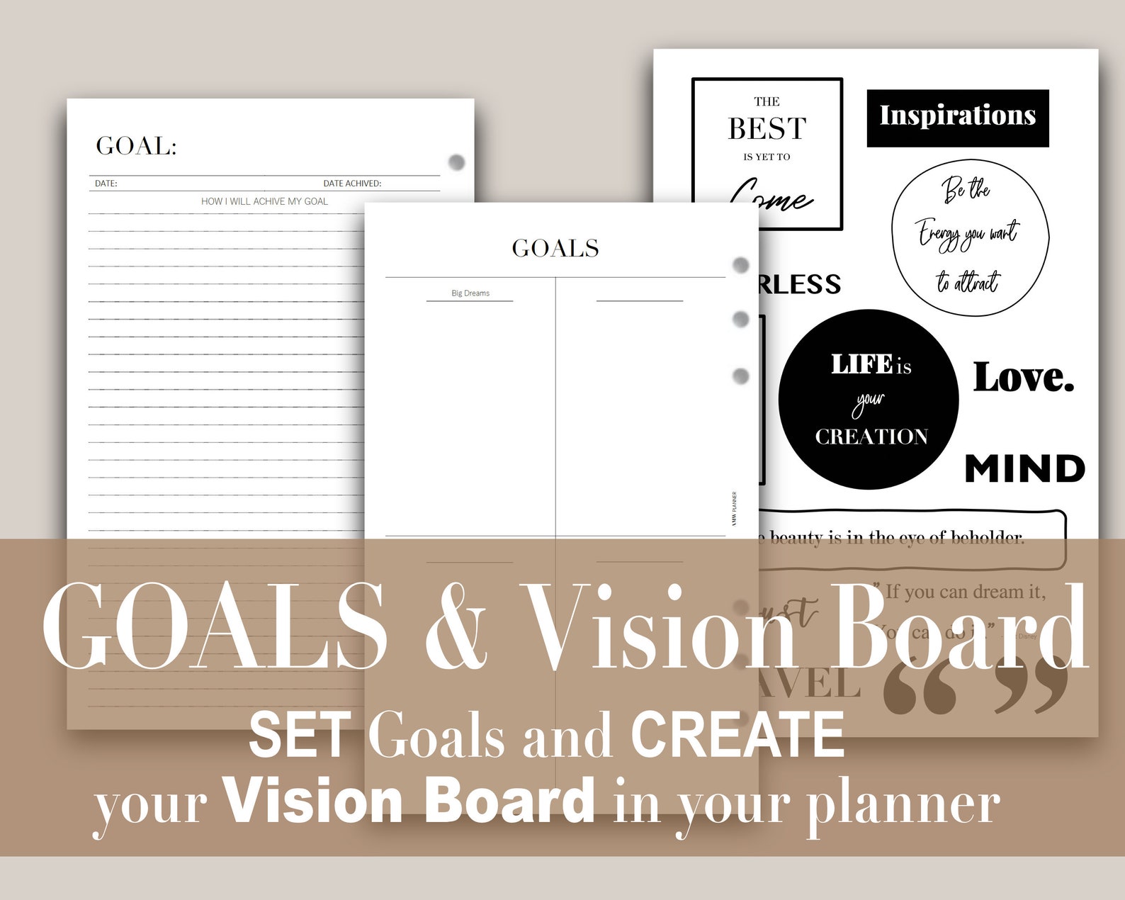 Vision Board Goal Setting Planner Inserts A5 GM / Half | Etsy