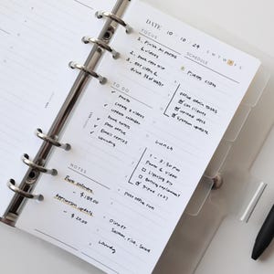 Minimalist Daily Planner Inserts | Undated Daily | A5 Personal Wide A6 Half Letter Discbound Pocket Happy Planner
