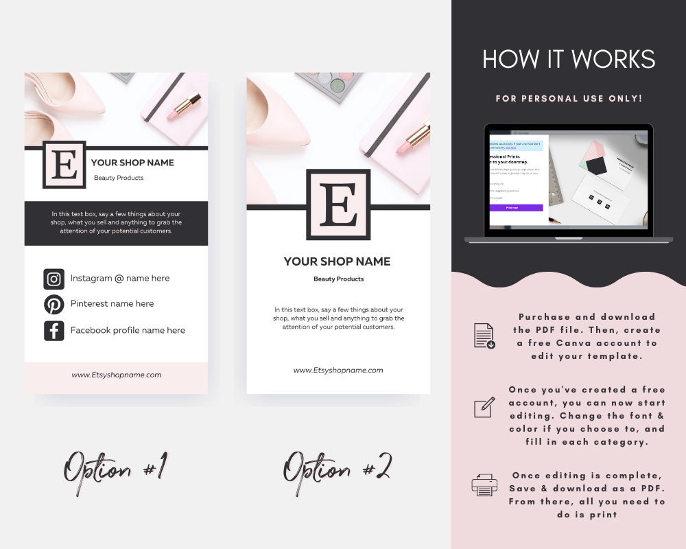Etsy Shop business card template Digital business card Etsy