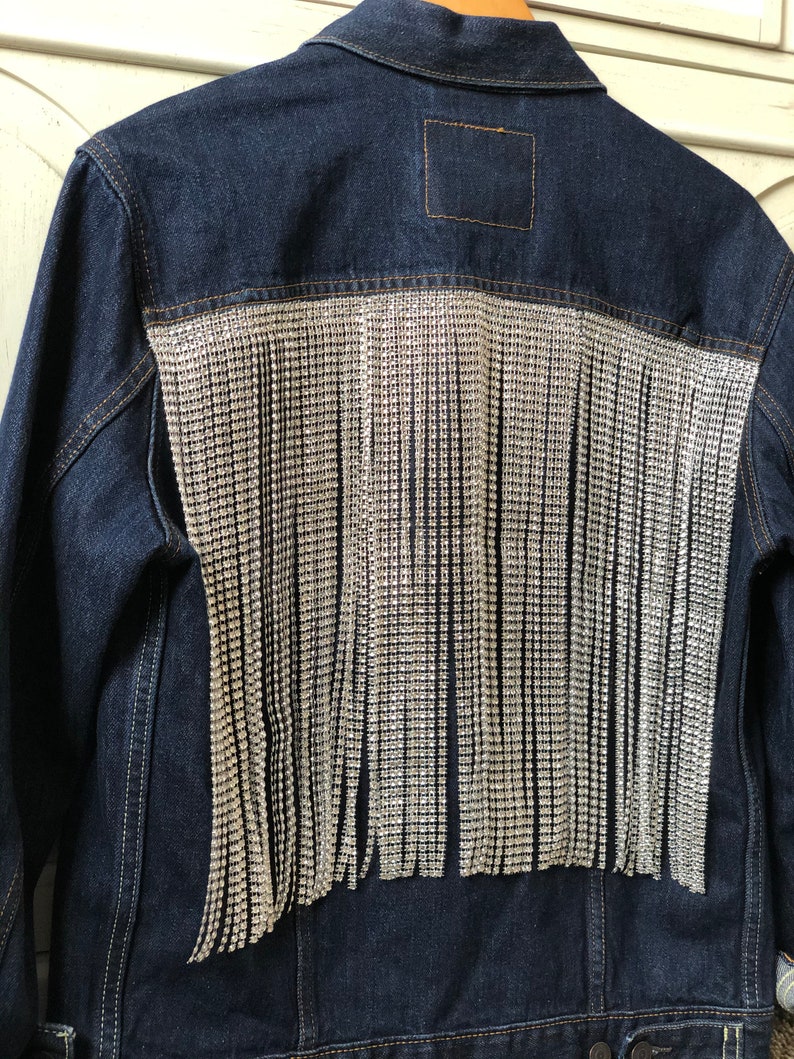 MOB Reception Attire MIL Gift for Bride Long Rhinestone Fringe Jacket Custom Jean Jacket Personalized Denim Jacket Bridesmaids