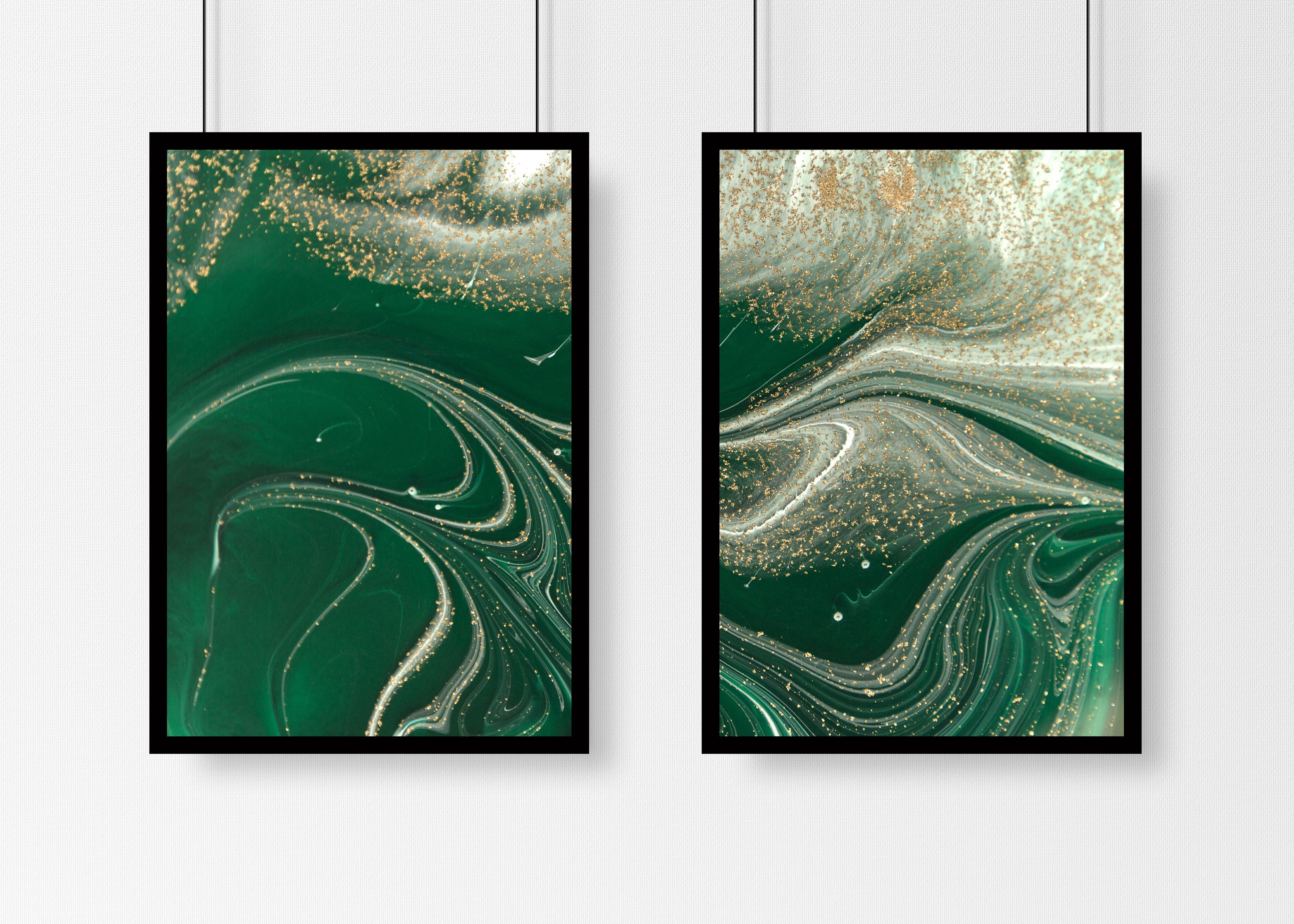 Set of 2 Green and Gold Abstract Art Prints Green Gold Wall Etsy