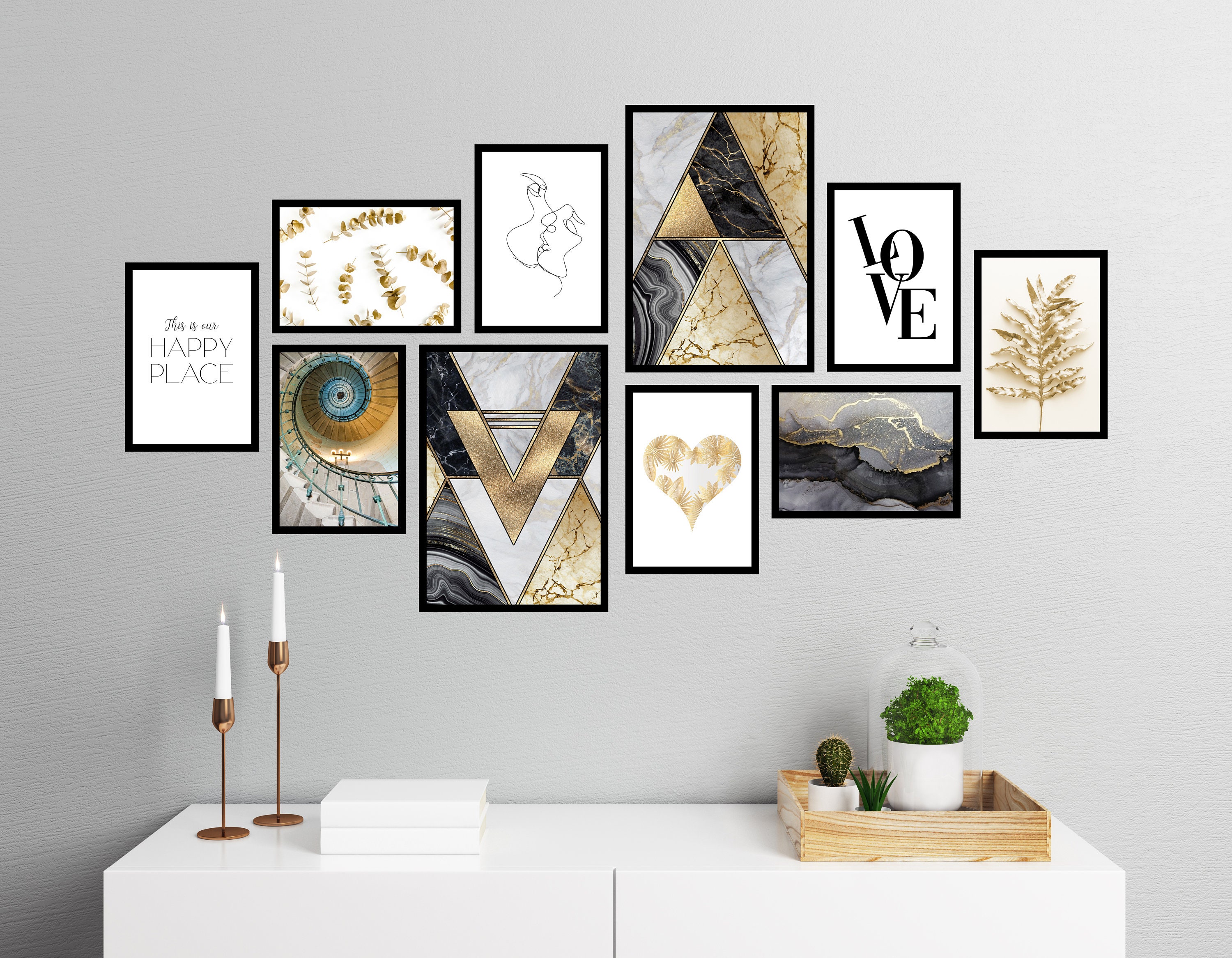 Gallery Wall Set of 10 Unframed Prints in Gold Black and White Etsy