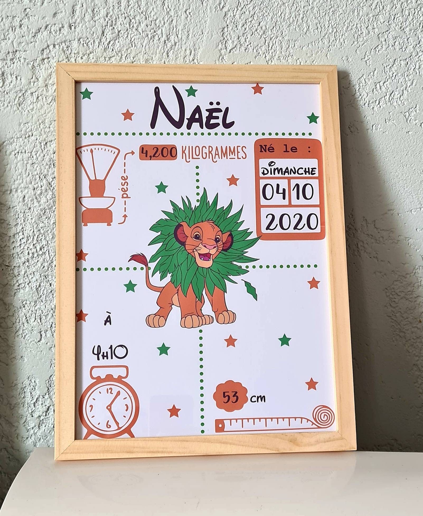 Cadre Naissance Roi Lion - Affiche Personnalisé