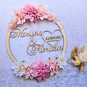 wooden wedding crown with flowers - wedding decoration - wedding gift - gift idea - Flower crown with personalized first name