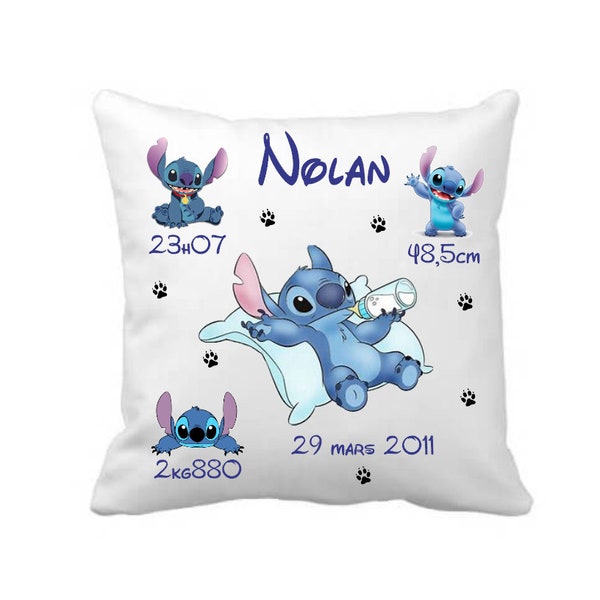 Coussin  personnalisé stitch - cadeau naissance personnalisable - cadeau original -stitch - cadeau de noël