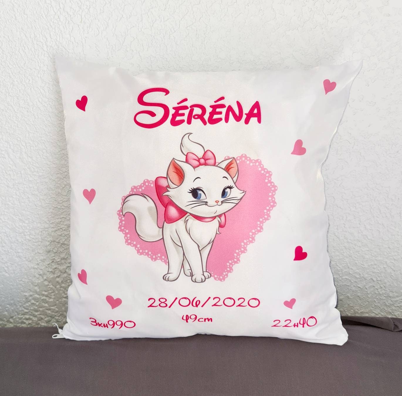 Coussin Naissance Personnalisé Marie Aristochat