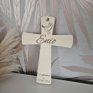 Croce in legno personalizzata Battesimo, Comunione, Croce religiosa, regalo battesimo nome, incisione su legno, croce battesimale