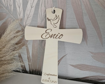 Personalized wooden cross Baptism, Communion, Religious cross, baptism gift first name, wood engraving, baptismal cross