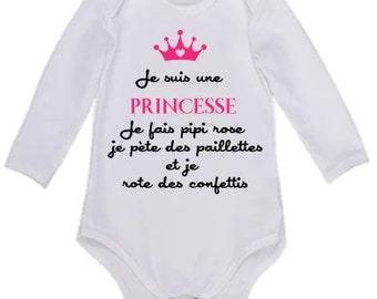 Body bébé je suis une princesse - cadeau naissance bébé fille - body humoristique