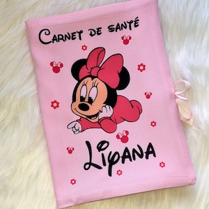 Protège carnet de santé personnalisé minnie carnet de santé avec prénom date de naissance cadeau naissance bébé fille fait mains image 1