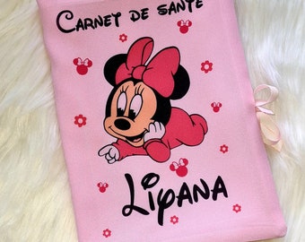 Protège carnet de santé personnalisé minnie - carnet de santé avec prénom date de naissance - cadeau naissance bébé fille - fait mains