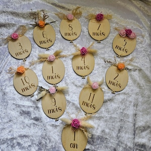Carte étape en bois - Cartes étapes Ballon - Carte étape Fleuri en bois - cadeau de naissance - personnalisé