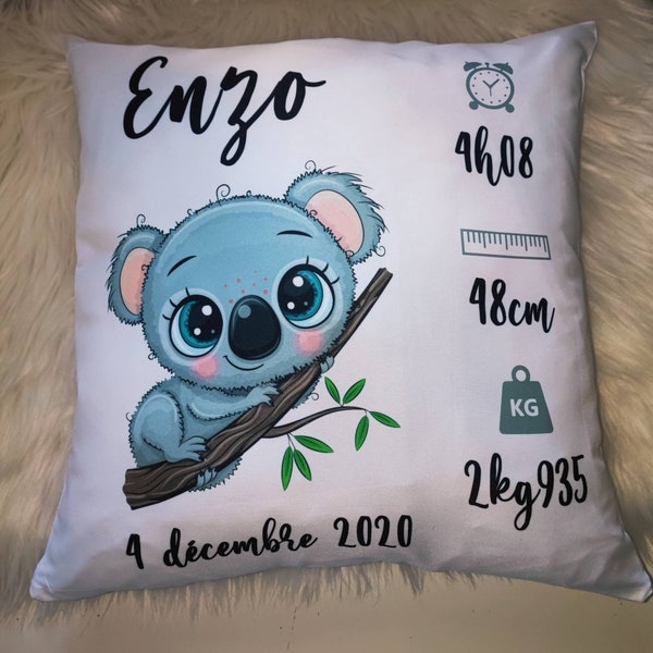 Personalized koala baby birth cushion