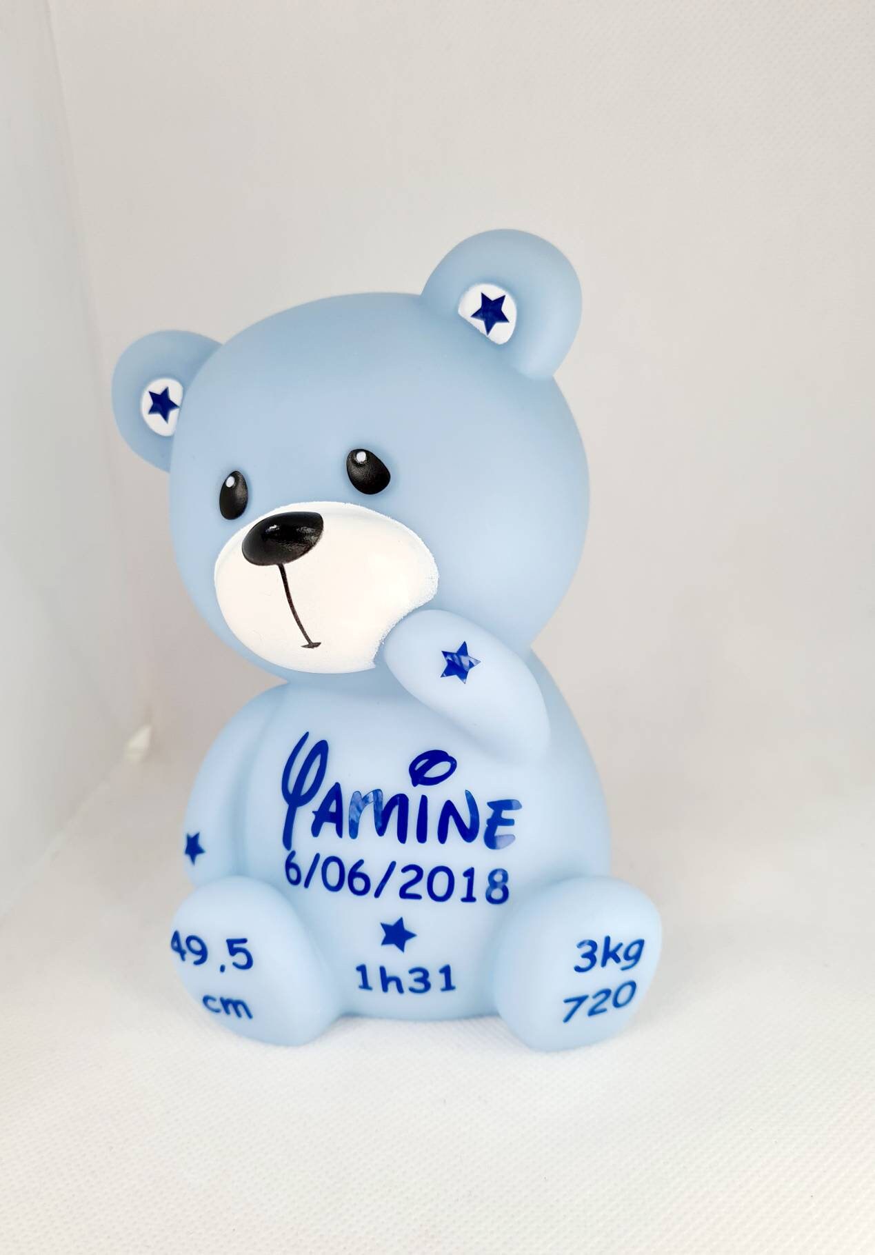 Ourson Veilleuse Personnalisé Bleu Bébé/Enfants/Kids Déco Chambre Bébé