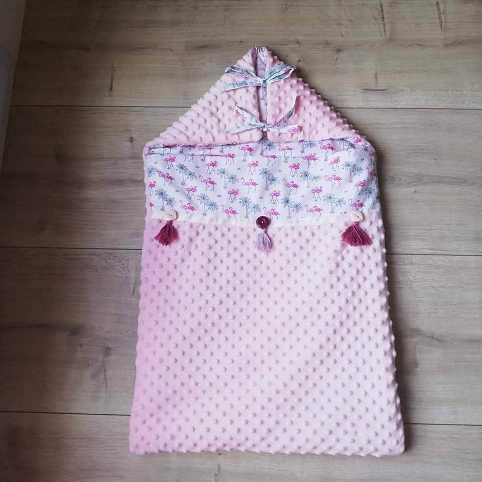 Nid d'ange Bébé Minky Personnalisé - Rose Coton Cadeau Naissance Fille Fabriquer en France Tissu Dou