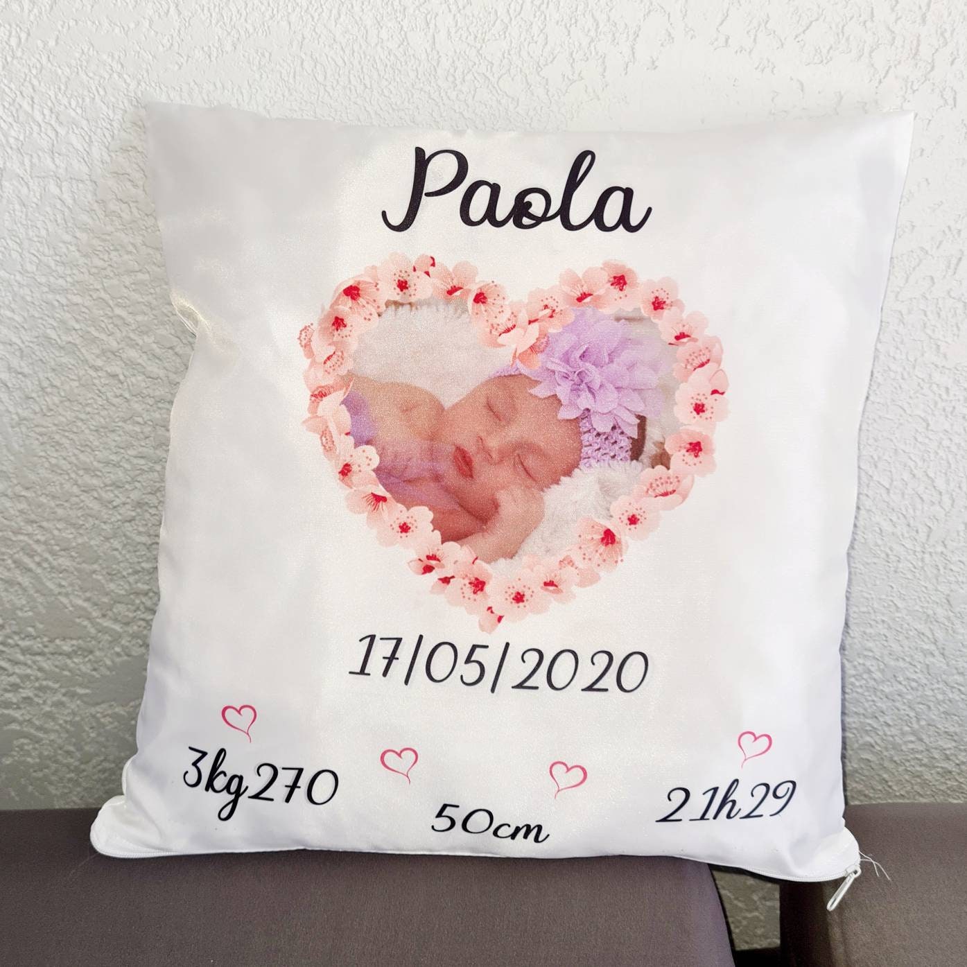 Coussin Naissance Personnalisé Photo Fille