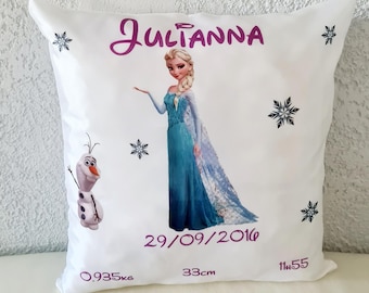 Coussin  personnalisé la reine des neiges - cadeau personnalisé fille prénom - déco chambre enfants