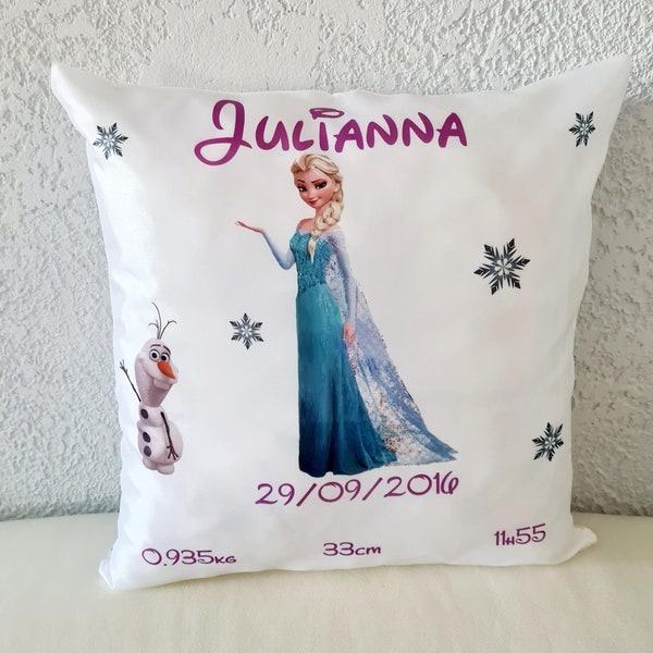 Coussin  personnalisé la reine des neiges - cadeau personnalisé fille prénom - déco chambre enfants