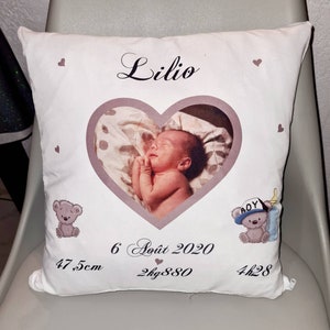 Personalized birth cushion photo baby children - baby birth gift first name date of birth