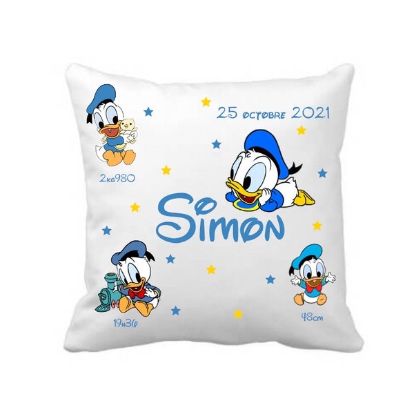 Coussin personnalisé donald canard - cadeau naissance bébé garçon - cadeau personnalisé