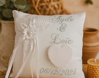 Porte alliances mariage personnalisé - coussin porte alliances mariés - mariage - bride - mariés