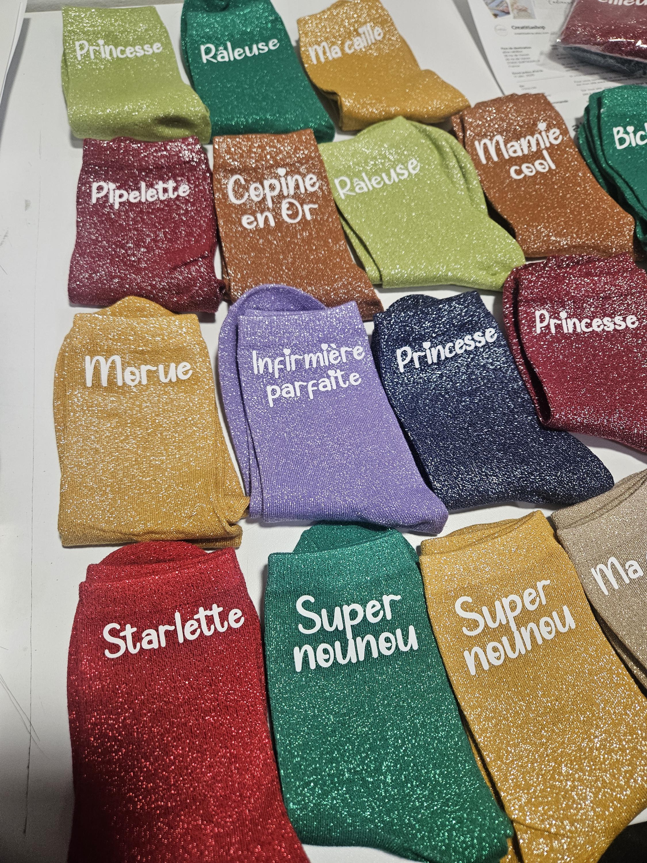 CL&MH Chaussettes Paillettes Femme – Motif Brodé « Connasse », Lot De 2, Taille Unique 36-42, Idéal Cadeau Anniversaire