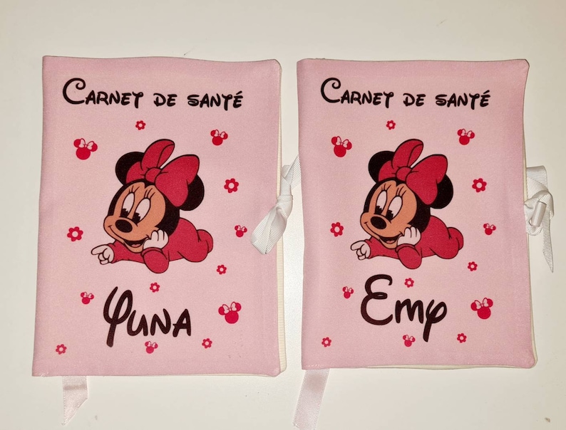 Protège carnet de santé personnalisé minnie carnet de santé avec prénom date de naissance cadeau naissance bébé fille fait mains image 3