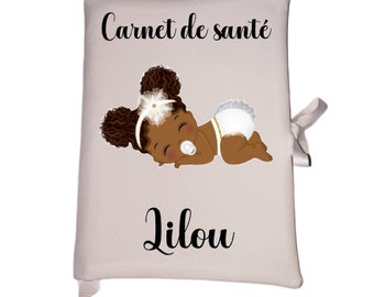 Protège carnet de santé bébé fille métisse - carnet de santé personnalisé  prénom - cadeau de naissance fille