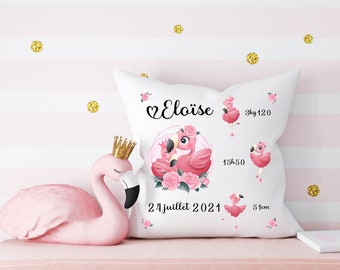 Coussin personnalisé  flamant rose - cygne - cadeau naissance prénom - bébé fille enfants