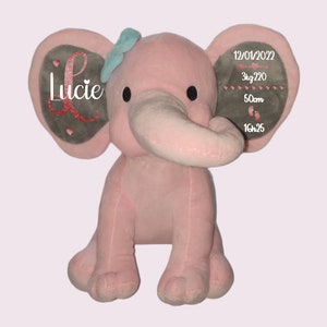 éléphant personnalisé - cadeau de naissance bébé - doudou souvenir - cadeau personnalisé pour bébé fille