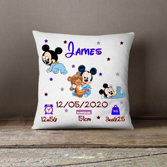 Coussin Personnalisé Mickey Bébé Naissance