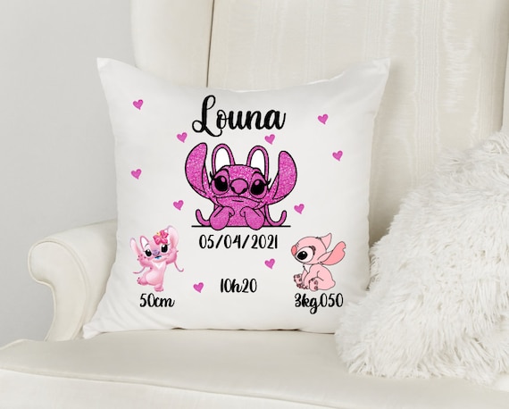 Coussin personnalisé stitch angel cadeau naissance personnalisable