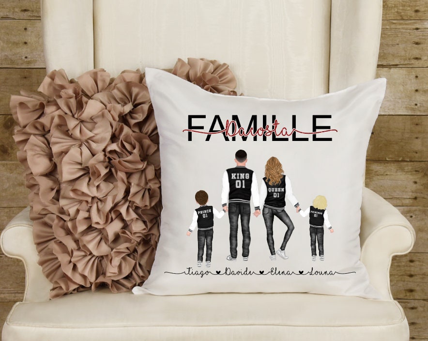 Coussin Personnalisé Famille - Illustration Cadeau Fêtes Des Mères Anniversaire Famille