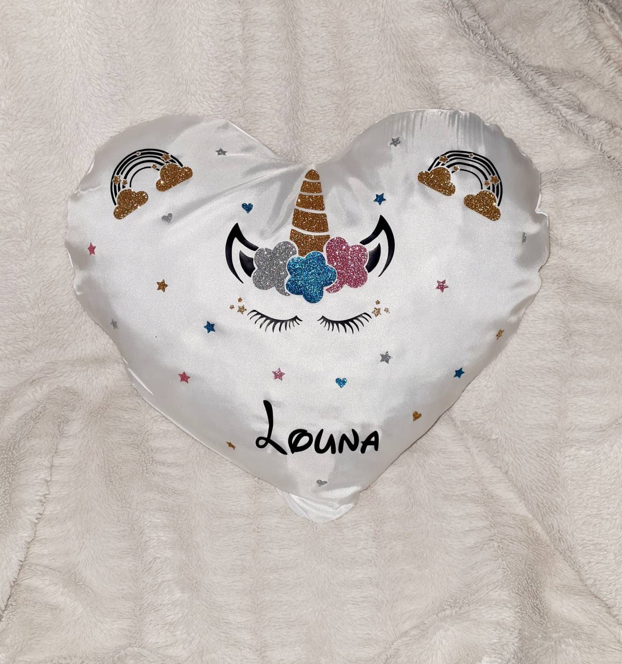 Coussin Coeur Personnalisé Thème Licorne