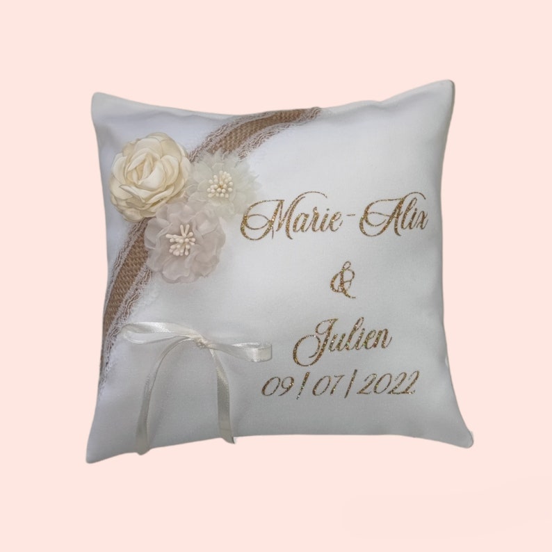 Porte alliances mariage personnalisé coussin porte alliances mariés mariage bride mariés fleiurs image 2