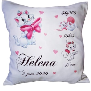 Personalized birth cushion marie aristochat - birth gift cat first name children baby - Christmas gift