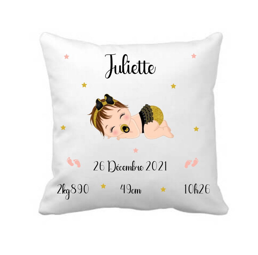 Coussin Naissance Personnalisé Bébé Fille - Cadeau Prénom Enfants Bébé