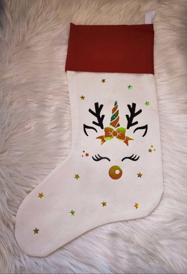 Chaussette de Noël Personnalisé Prénom Rennes Cerfs Père Noël - Botte Personnalisable 2021 Cadeau En