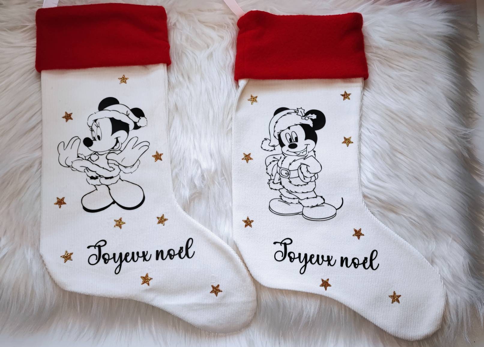 Chaussette de Noël Personnalisé Prénom Minnie ou Mickey - Botte Personnalisable 2021 Cadeau Enfants