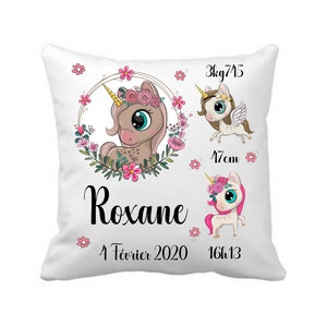 Coussin naissance personnalisé licorne - cadeau bébé - cadeau naissance