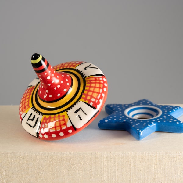 Hanukkah dreidel, ceramic dreidel, colorful ceramic dreidel