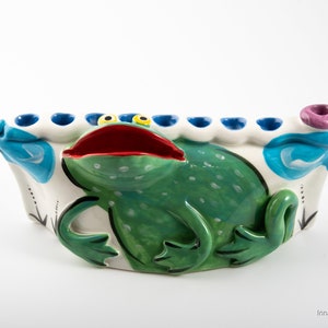 Menorá de cerámica original para niños de Hanukkah, figura hecha a mano, linda menorá de animales coloridos para niños