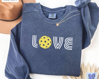Comfort Colors Love Pickleball Sweatshirt, Pickleball Crewneck for Women, Pickleball Lover Gift, Sporty Pickleball Club Sweater