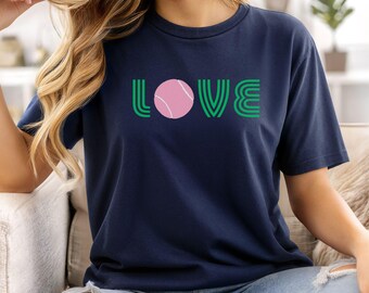 Tennis Love T-Shirt, Cute Tennis Graphic Tee, Tennis Player Gift for Women, Court Style Shirt, Tennis Lover Apparel