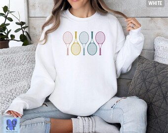 Tennis Racquets Crewneck, Cozy Tennis Sweatshirt for Women, Tennis Lover Gift, Court Style Apparel, Tennis Team Sweatshirt